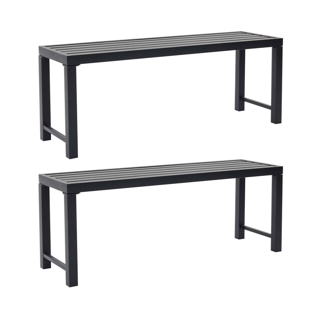 Black Set of 2 Metal Outdoor Backless Bench P5896