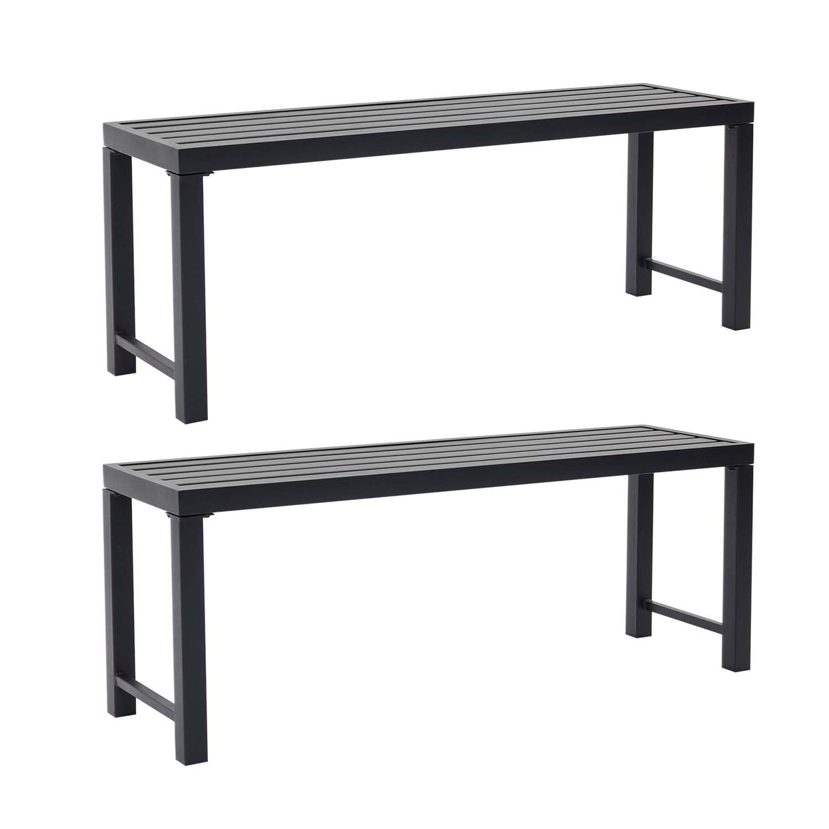 Black Set of 2 Metal Outdoor Backless Bench P5896