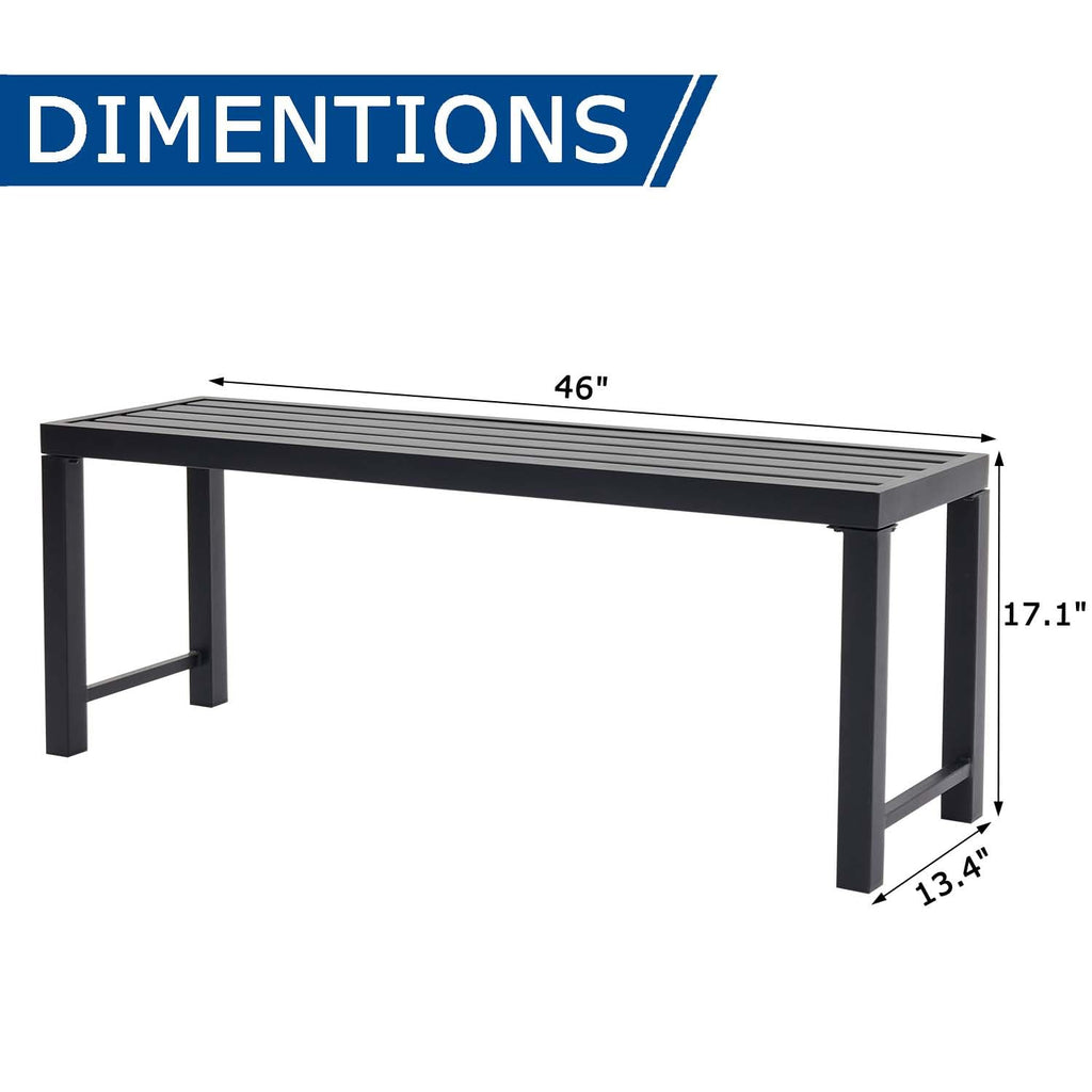 Black Set of 2 Metal Outdoor Backless Bench P5896