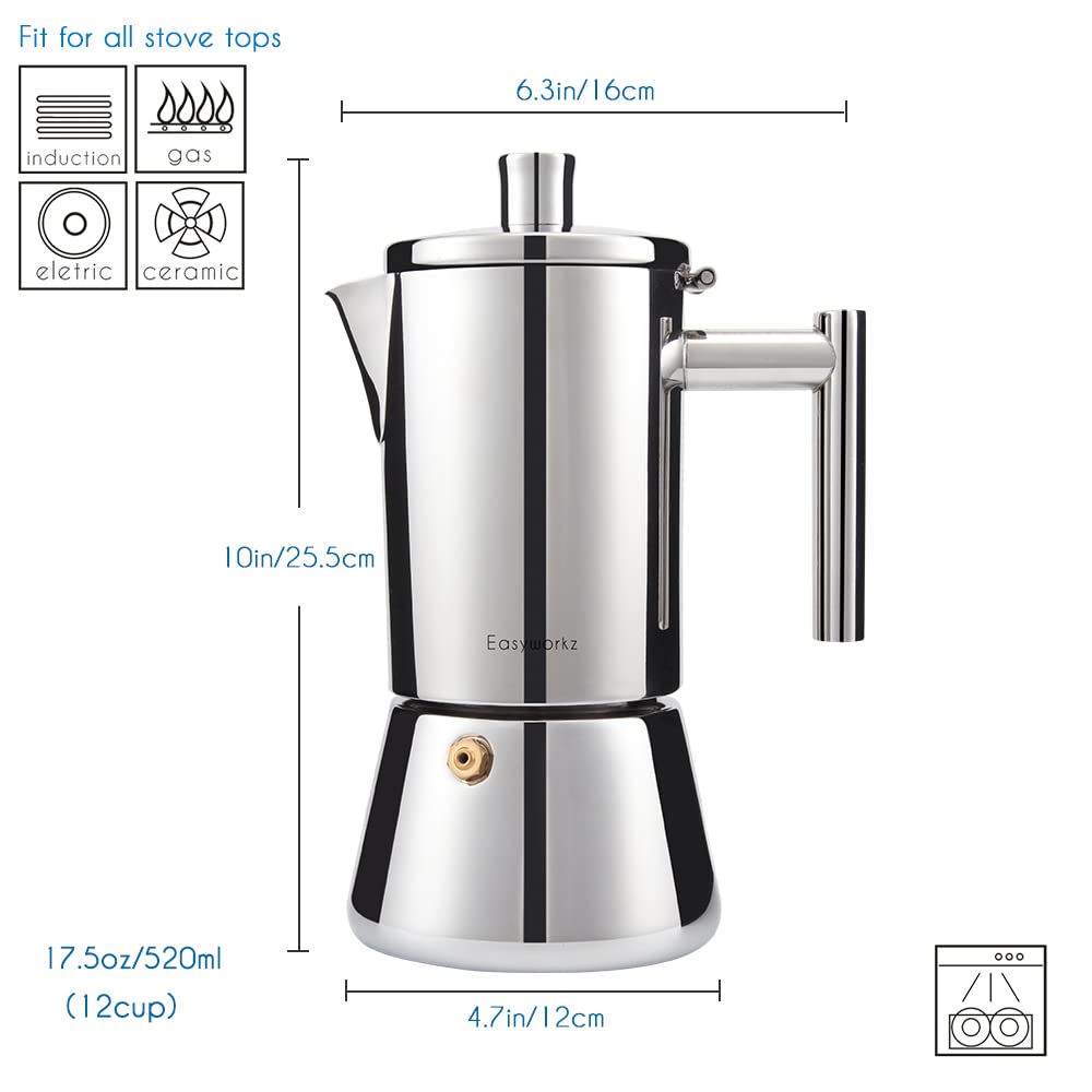 Stainless Steel Stovetop Espresso Maker 12 Cup 17.5 oz Moka Pot R25179