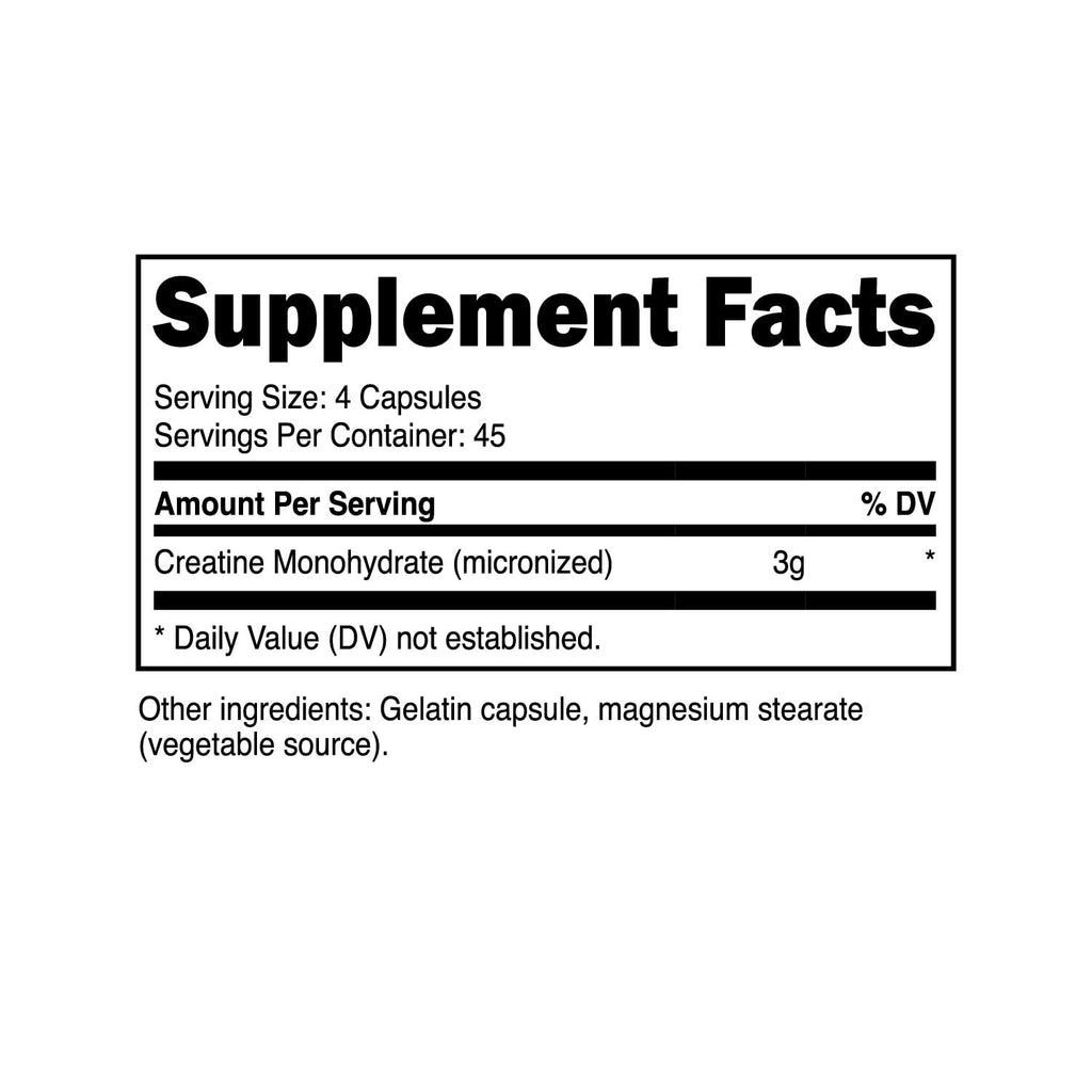 Creatine Monohydrate Capsules 3,000mg 180 Capsules Gluten-Free W375