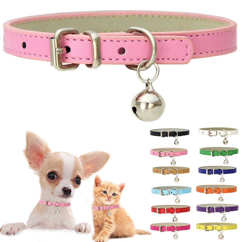 Pink Leather Cat Collar with Bell Y846