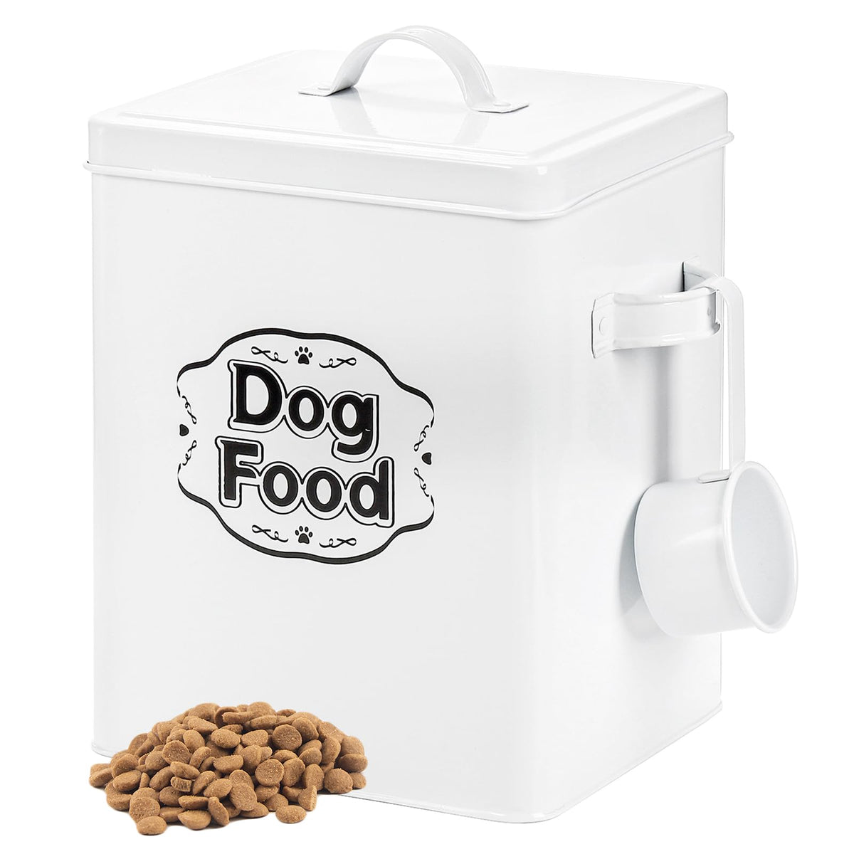 5-7 Lbs Metal Dog Food Storage Container with Lid and Scoop R65485