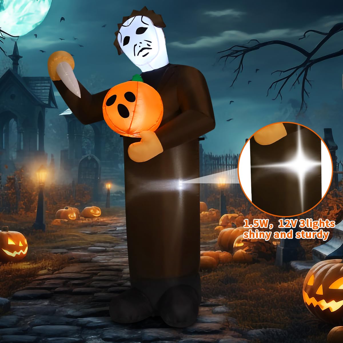 6FT Inflatable Scary Pumpkin with Built-in LEDs M6538