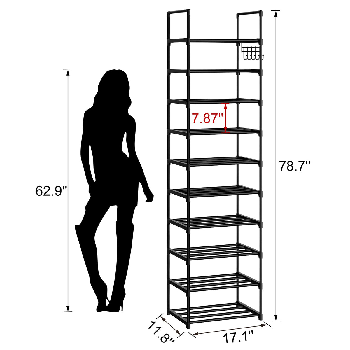 Black 10 Tiers Narrow Shoe Rack S5736