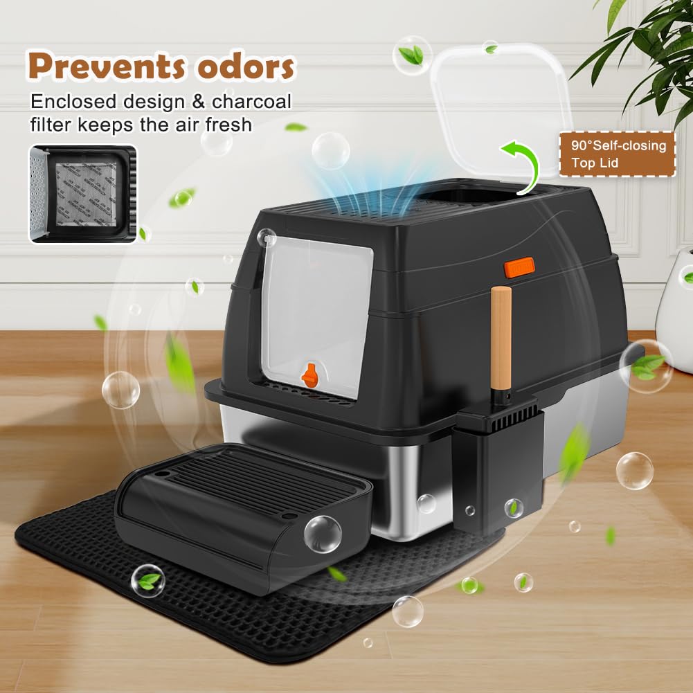 XL Stainless Steel Cat Litter Box with Lid Z1086