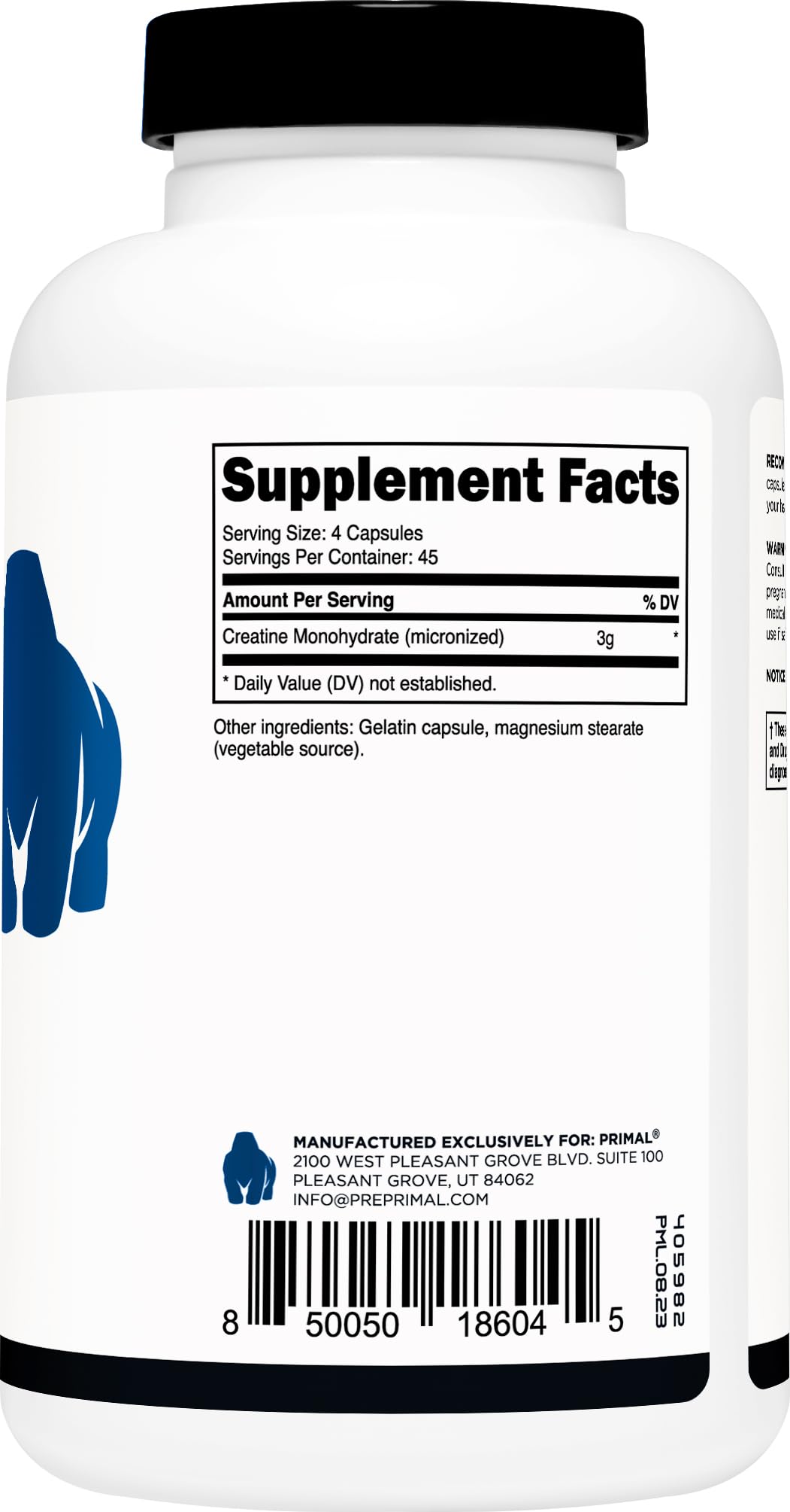 Creatine Monohydrate Capsules 3,000mg 180 Capsules Gluten-Free W375