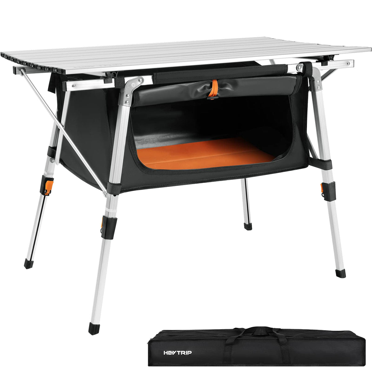 Adjustable Height Folding Camping Table with Storage Q8888