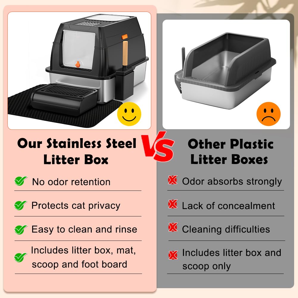 XL Stainless Steel Cat Litter Box with Lid Z1086