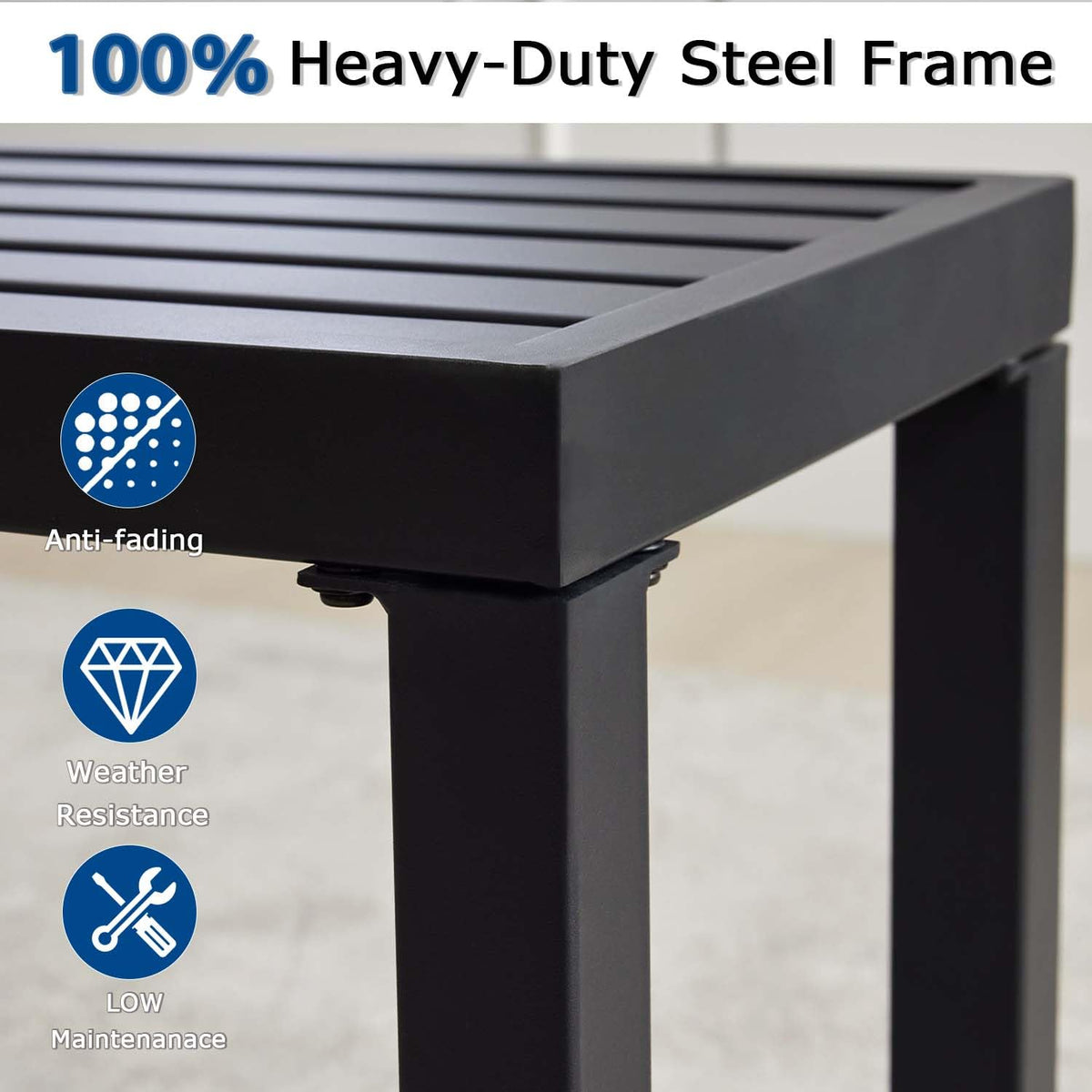 Black Set of 2 Metal Outdoor Backless Bench P5896