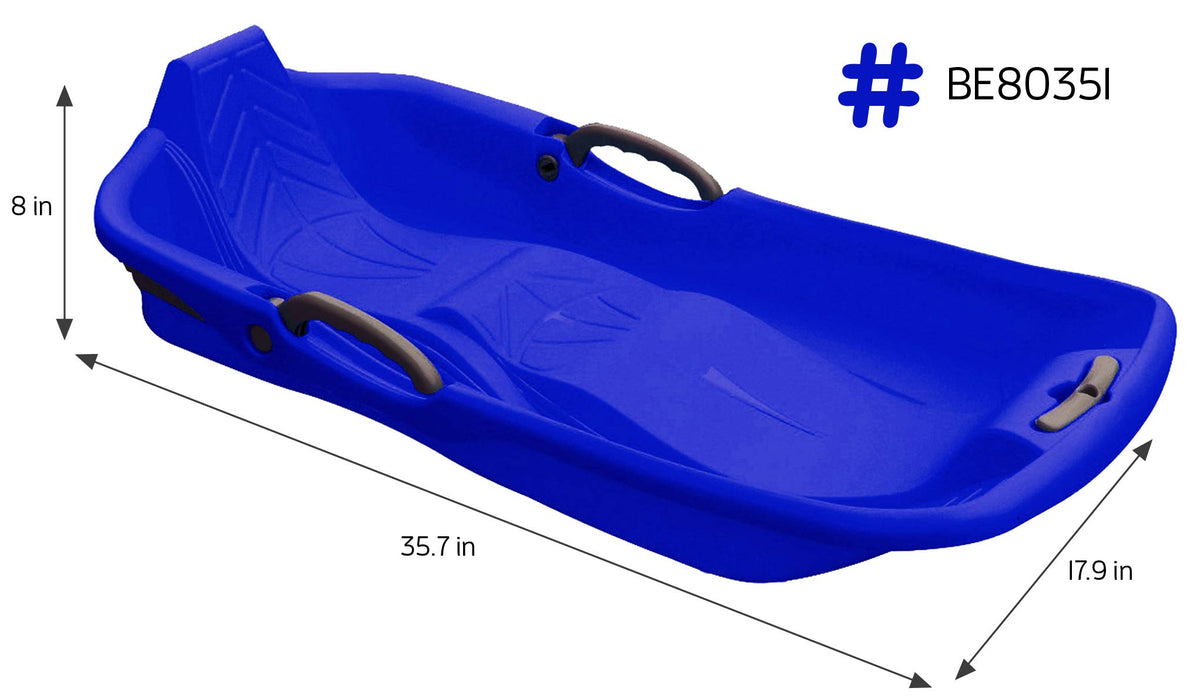 Blue Plastic Toboggan Snow Sled with Brake & Handle Cord S295