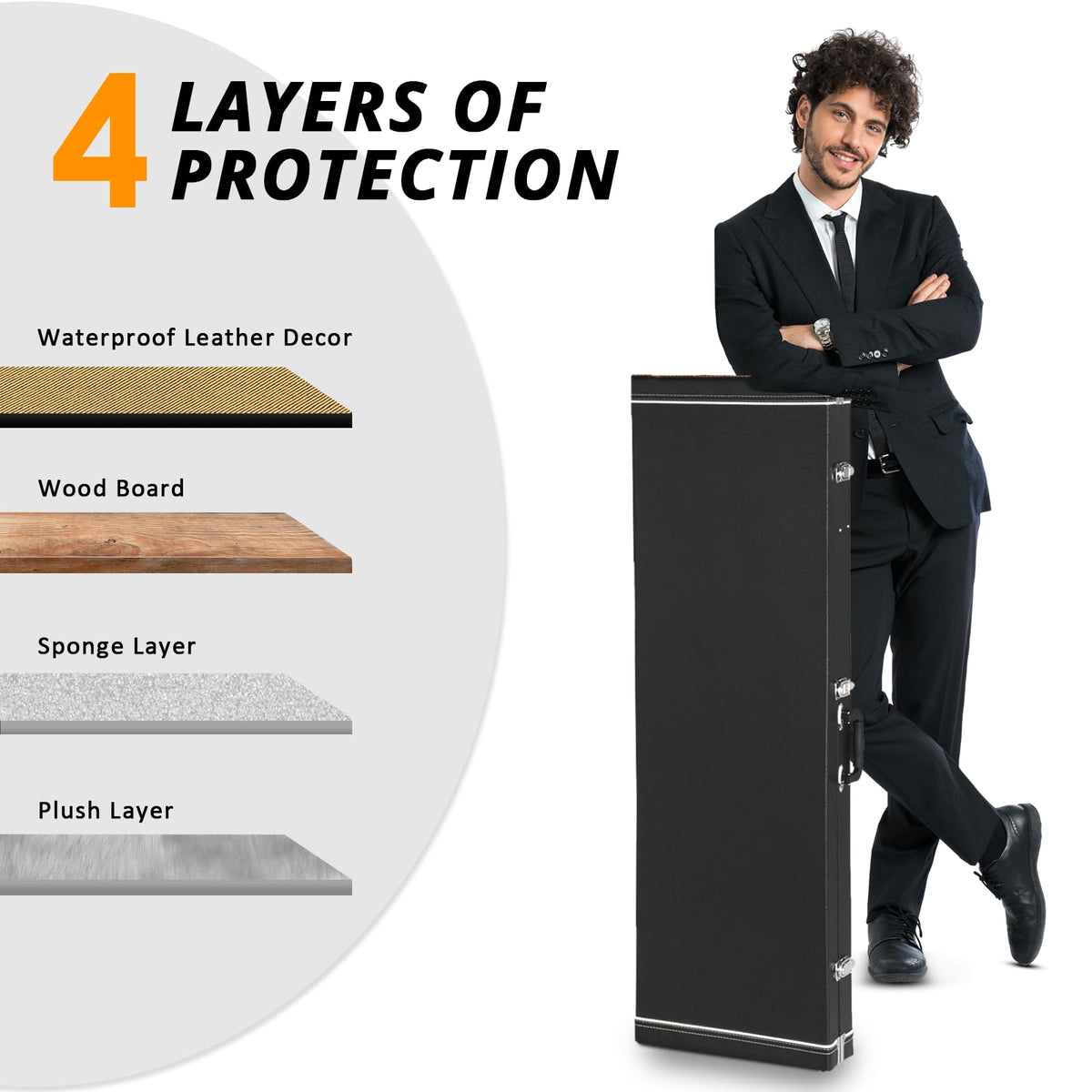 Black Bass Guitar Hard Case with Lock Latch and Soft Padding I36670