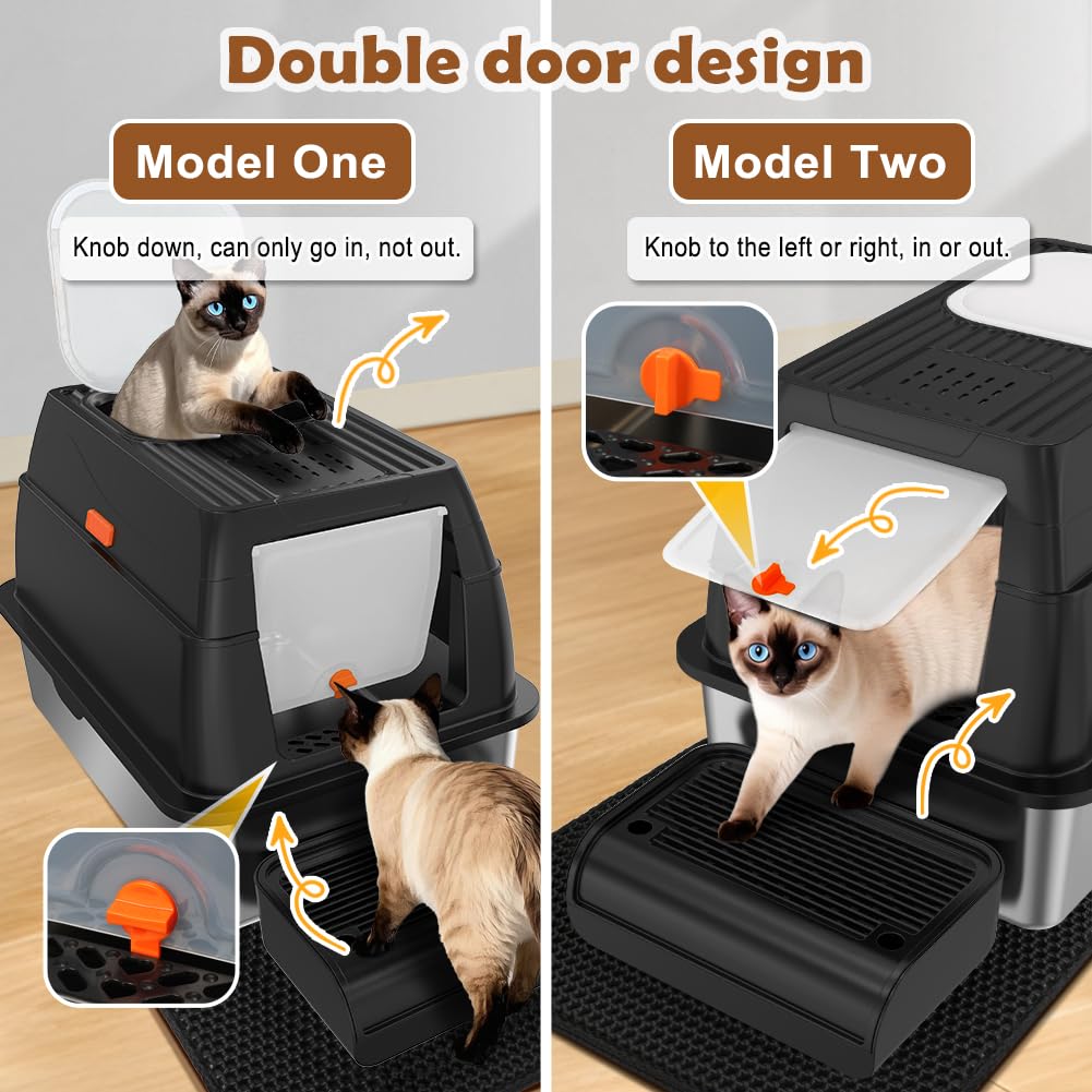 XL Stainless Steel Cat Litter Box with Lid Z1086