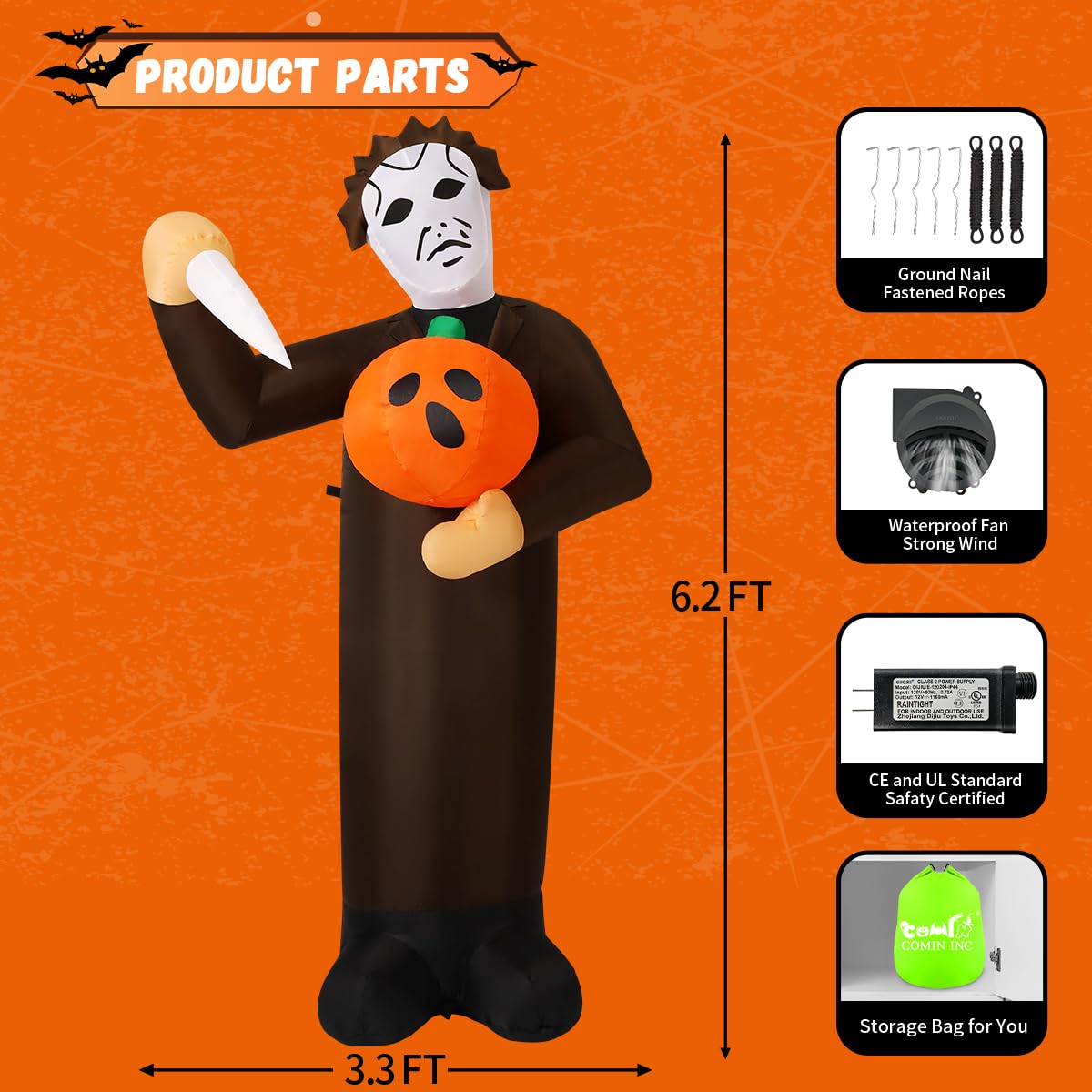 6FT Inflatable Scary Pumpkin with Built-in LEDs M6538