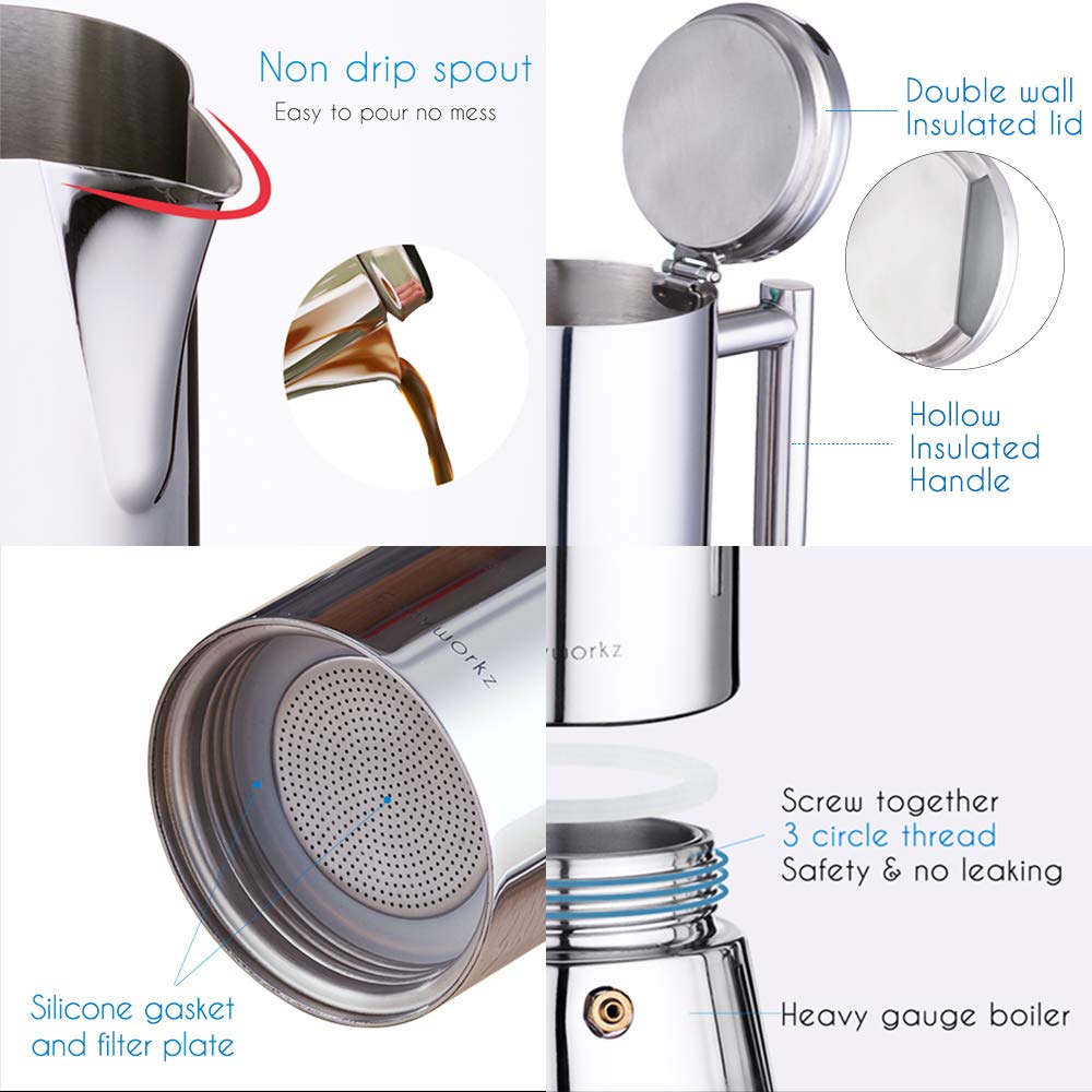 Stainless Steel Stovetop Espresso Maker 12 Cup 17.5 oz Moka Pot R25179