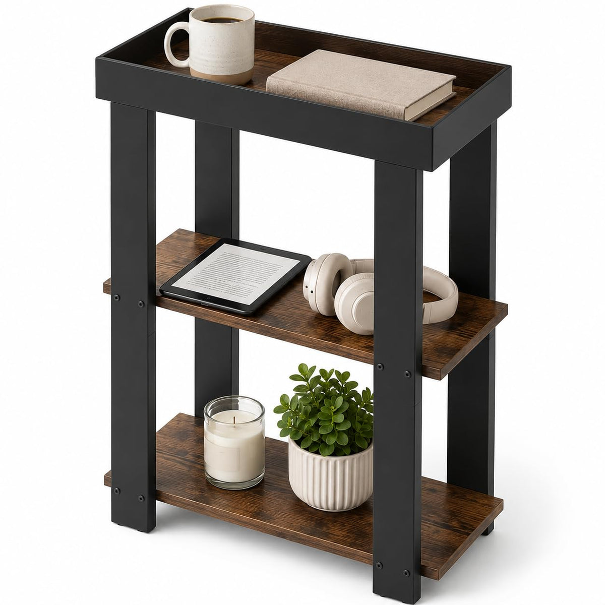 Rustic Brown 3-Tier Narrow Side Table R72525