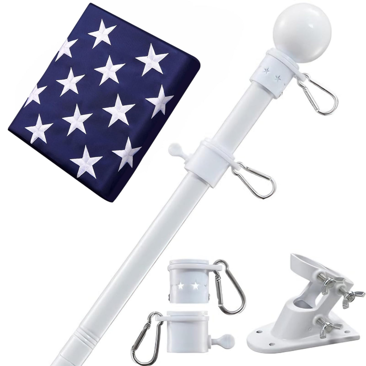 5ft Tangle Free Metal House Flag Pole with 3x5 Embroidered US Flag V1219
