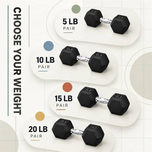 100 lb Rubber Hex Dumbbell Set with Rack M398066