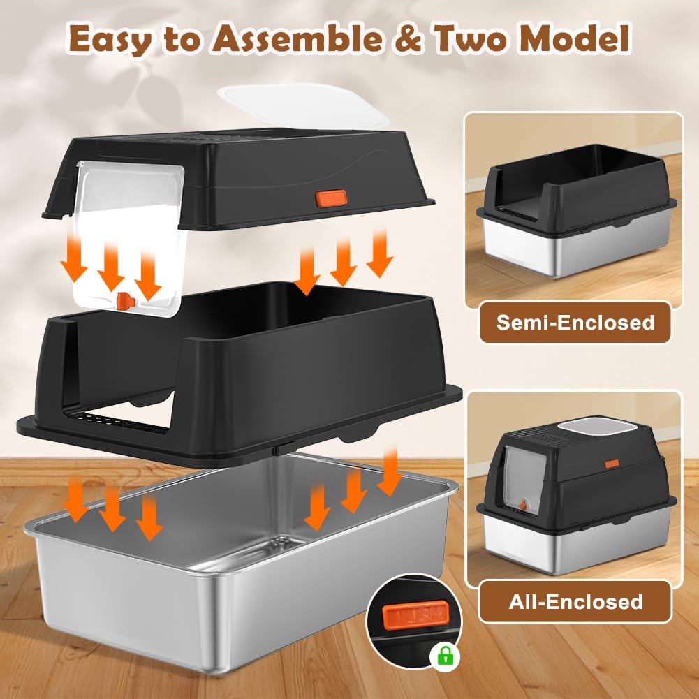 XL Stainless Steel Cat Litter Box with Lid Z1086