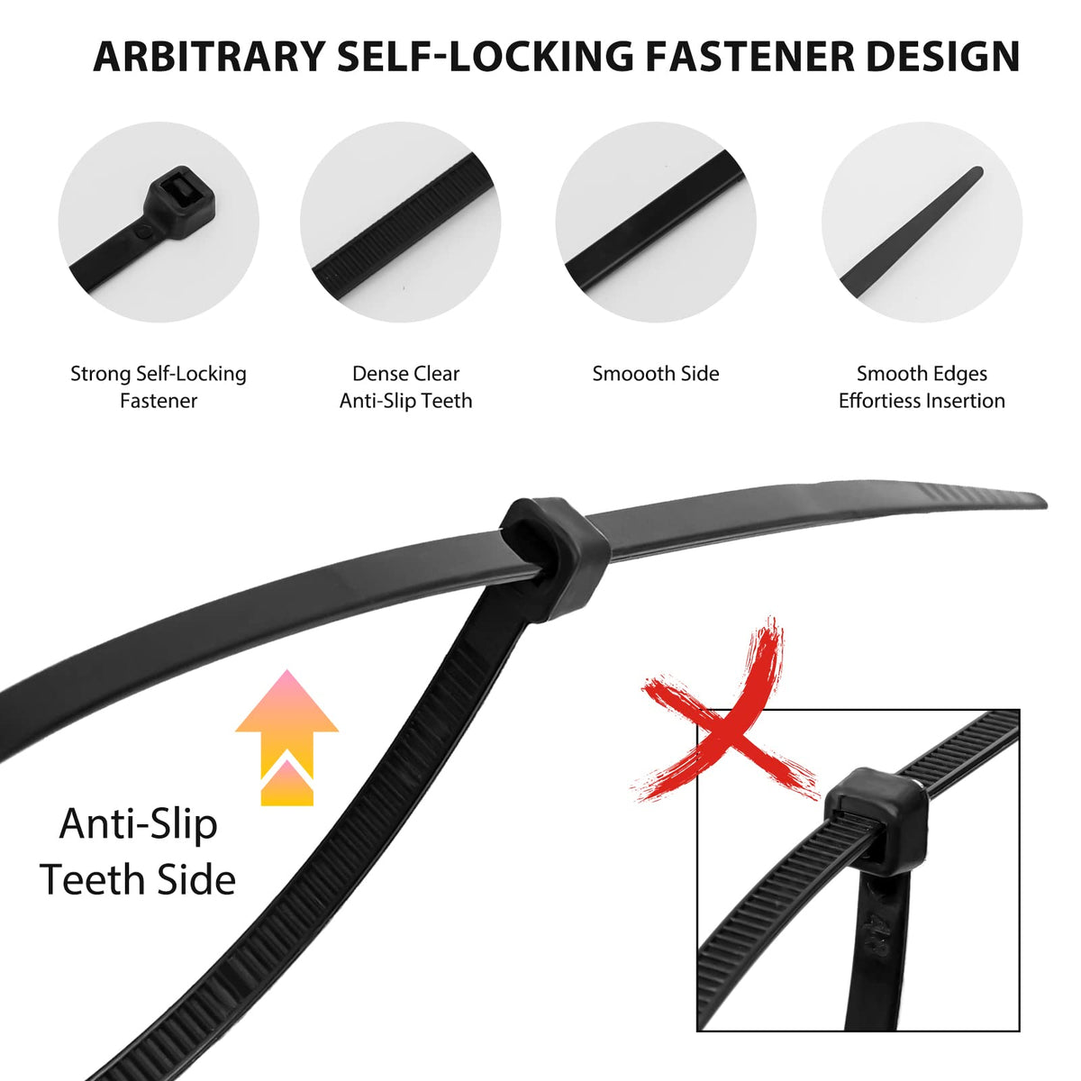 Black Assorted Sizes Nylon Cable Zip Ties 400 Pack R861224