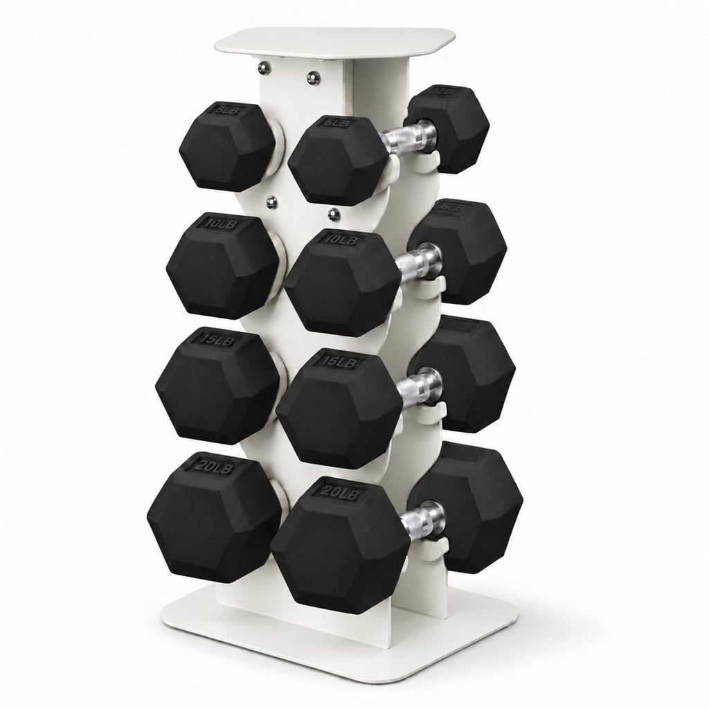 100 lb Rubber Hex Dumbbell Set with Rack M398066