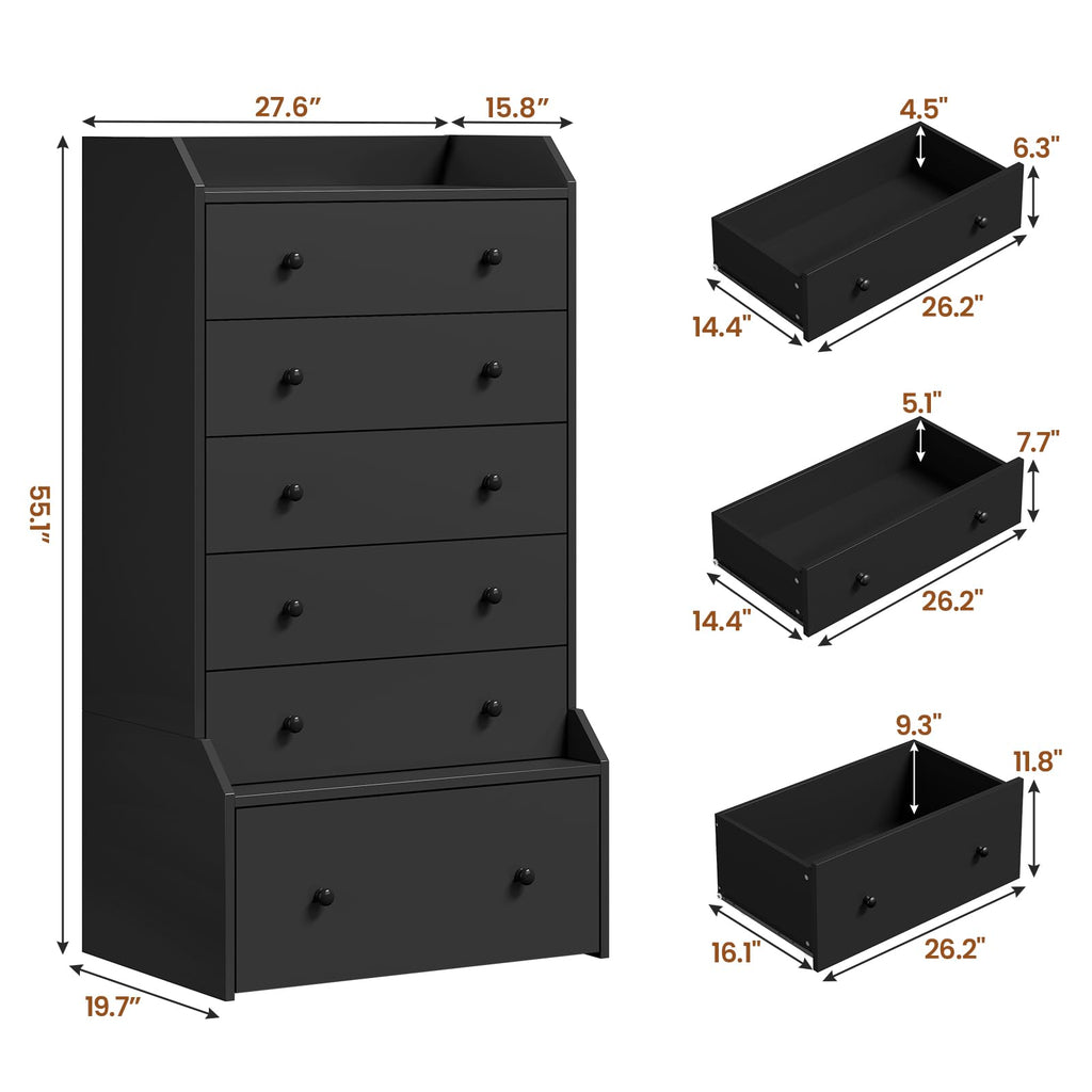 6 Drawer Tall Black Dresser N57400