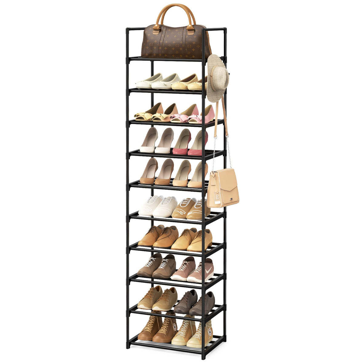 Black 10 Tiers Narrow Shoe Rack S5736