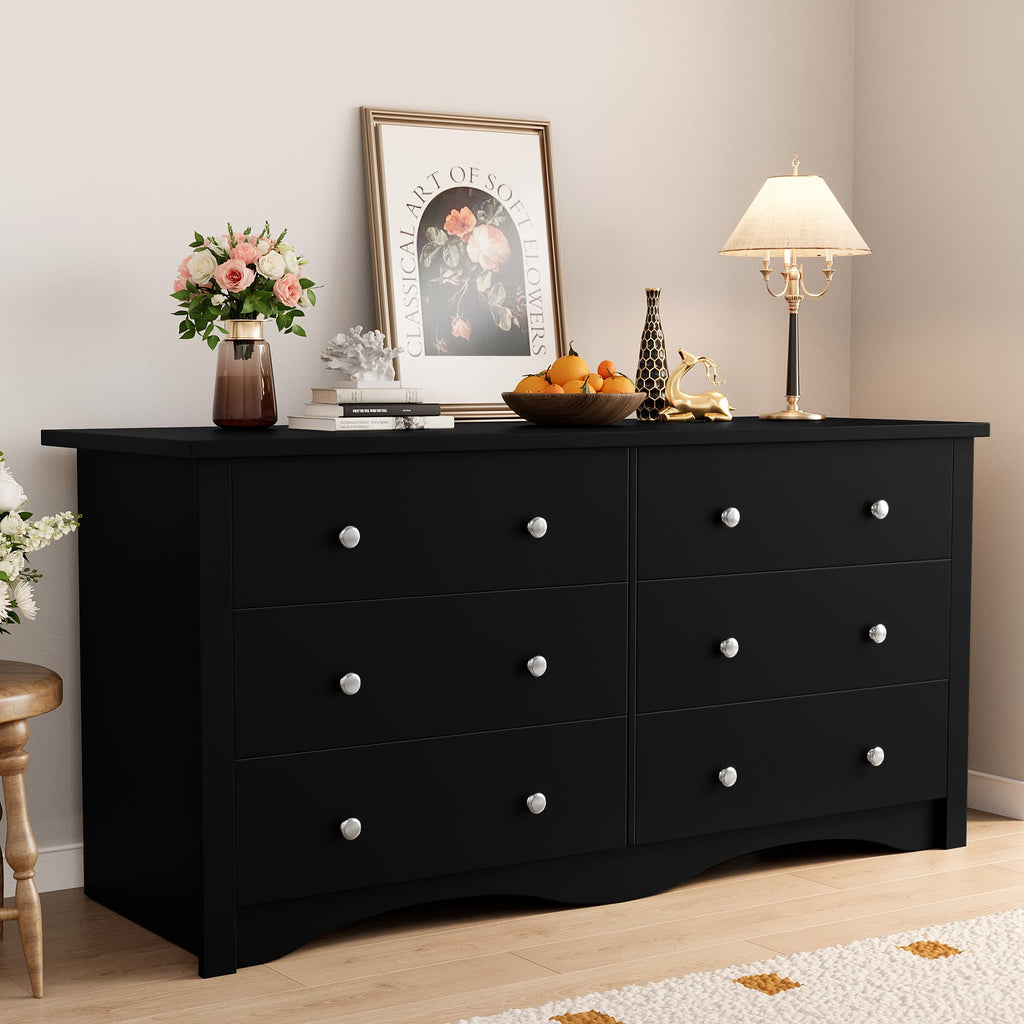 Black 6 Drawer Wood Dresser N7417