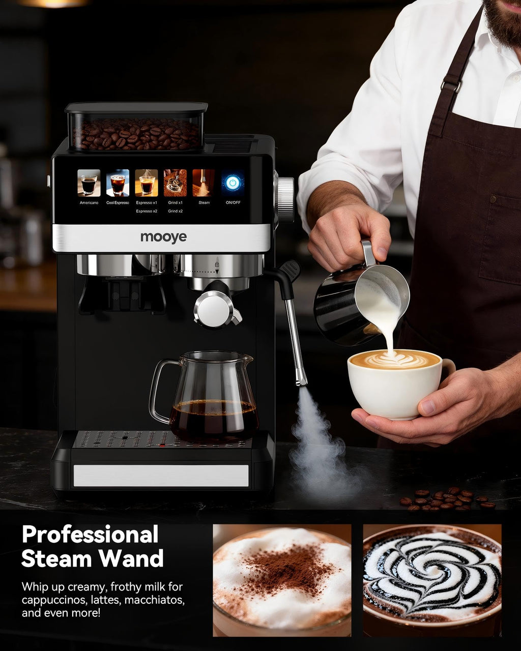 20Bar Compact Espresso Machine with Grinder and Steam Milk Frother L637585