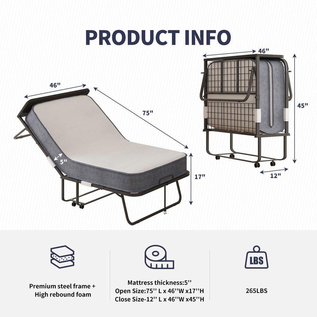 Folding Bed with 4 Lockable Wheels S752