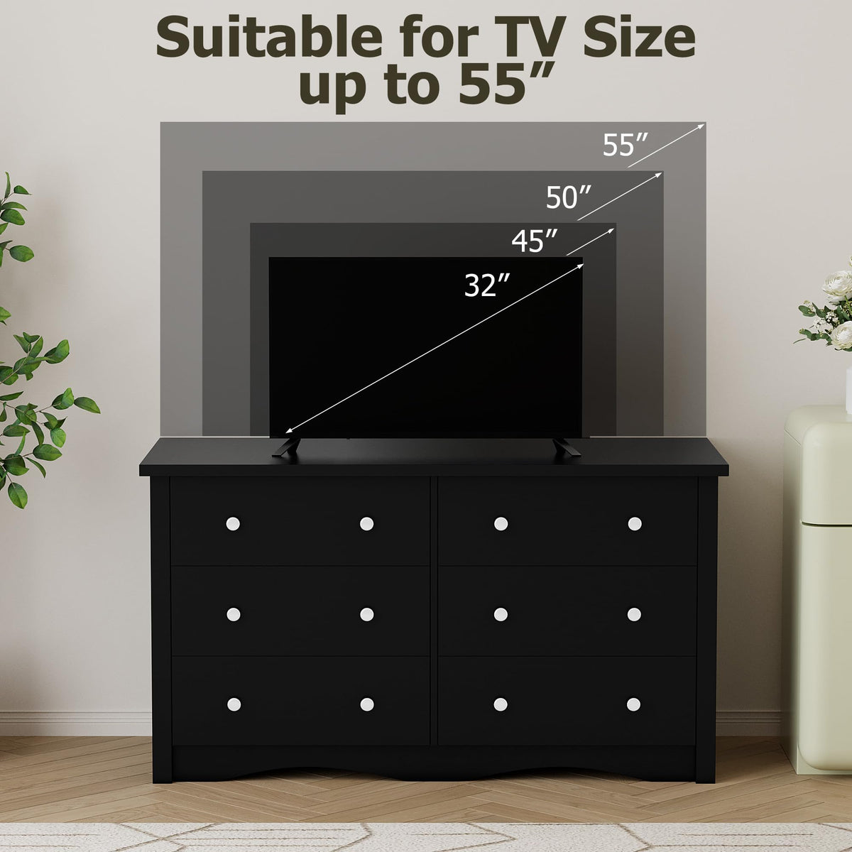 Black 6 Drawer Wood Dresser N7417