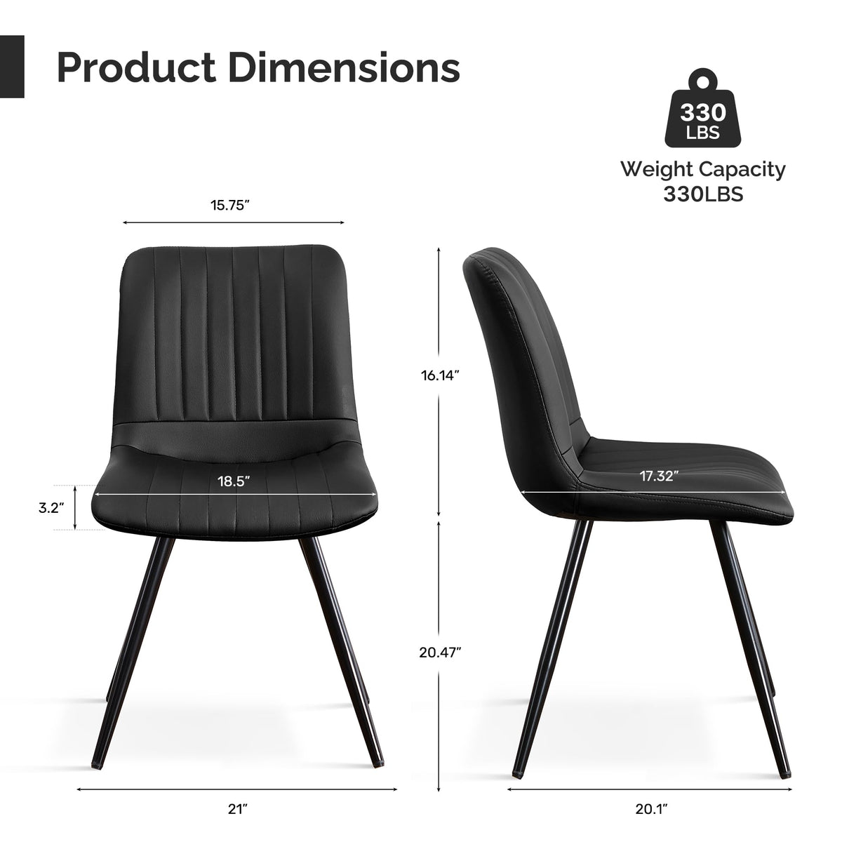 Black Dining Chairs Set of 4 PU Leather Metal Legs H7964