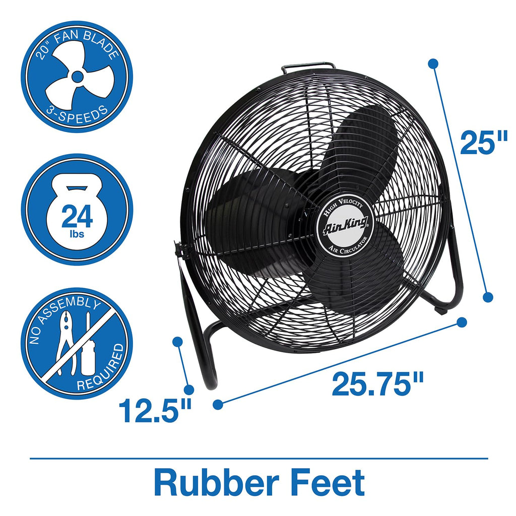 20-Inch High Velocity Pivoting Floor Fan, Black J667