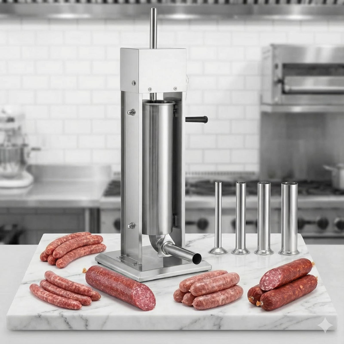 7 L Vertical Stainless Steel Sausage Stuffer with 4 Stuffing Tubes N493554