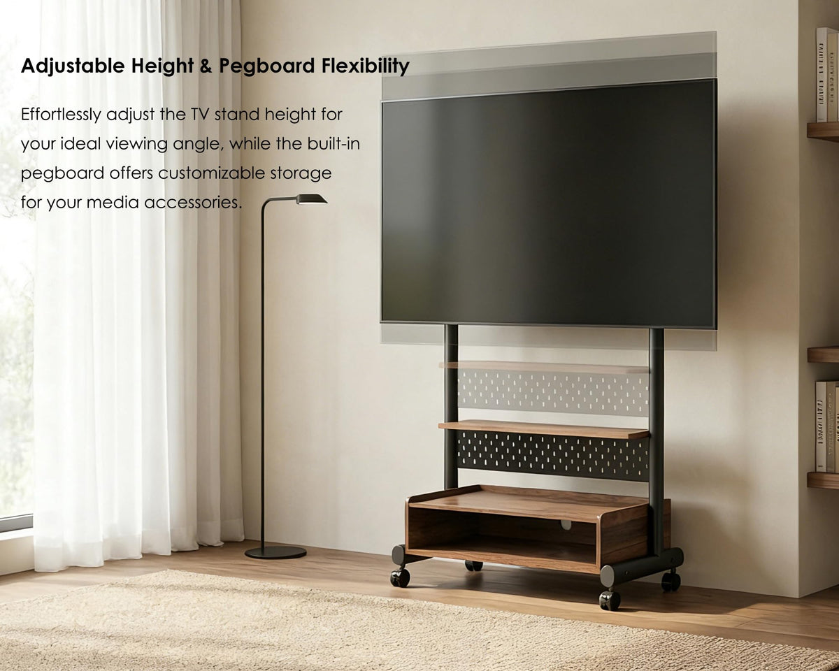 Rolling TV Floor Stand for 40-85in TVs, Height-Adjustable, Walnut V613672