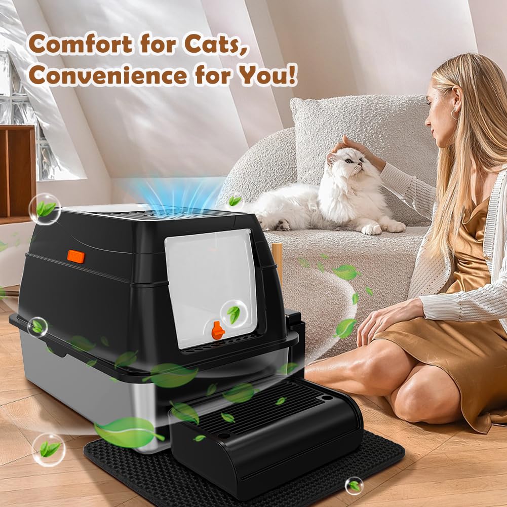 XL Stainless Steel Cat Litter Box with Lid Z1086