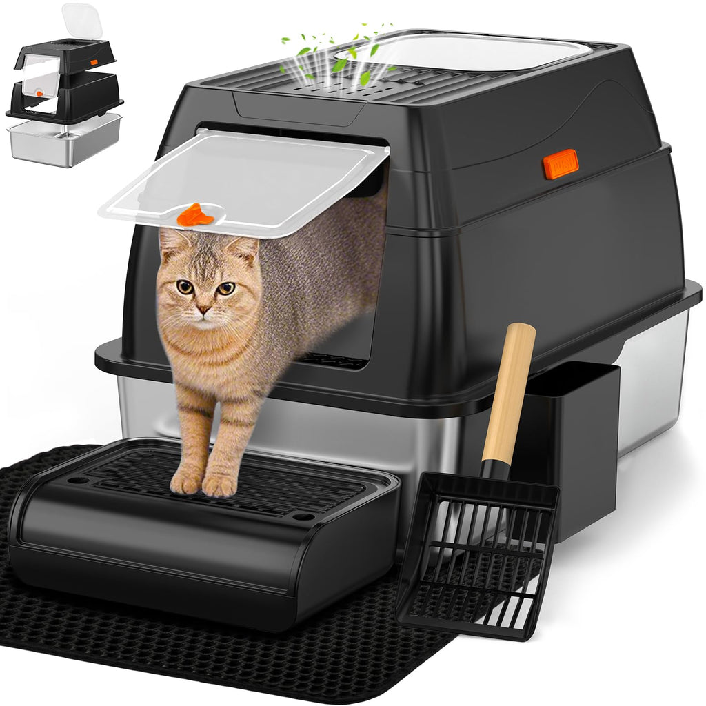 XL Stainless Steel Cat Litter Box with Lid Z1086