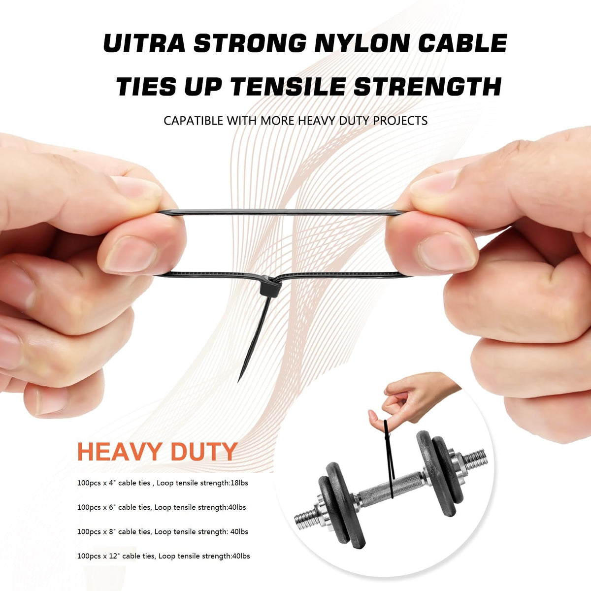 Black Assorted Sizes Nylon Cable Zip Ties 400 Pack R861224