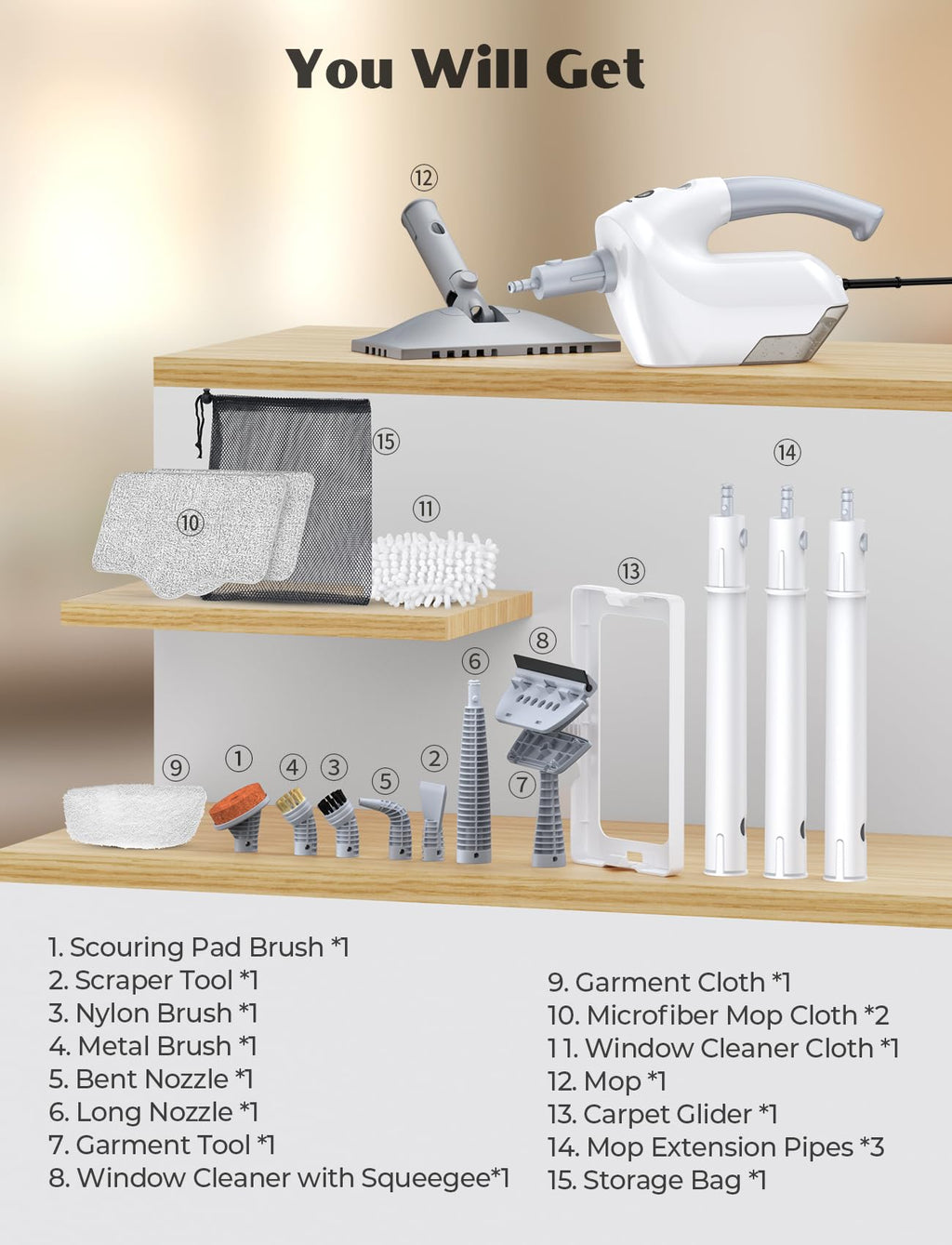10-in-1 Steam Mop with Detachable Handheld Steamer Y904902