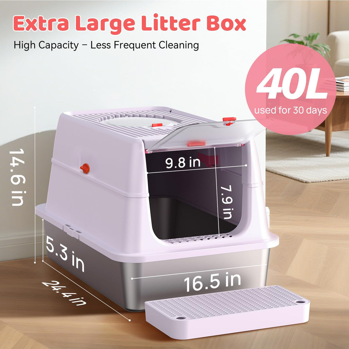 XL Stainless Steel Cat Litter Box with Lid O1034