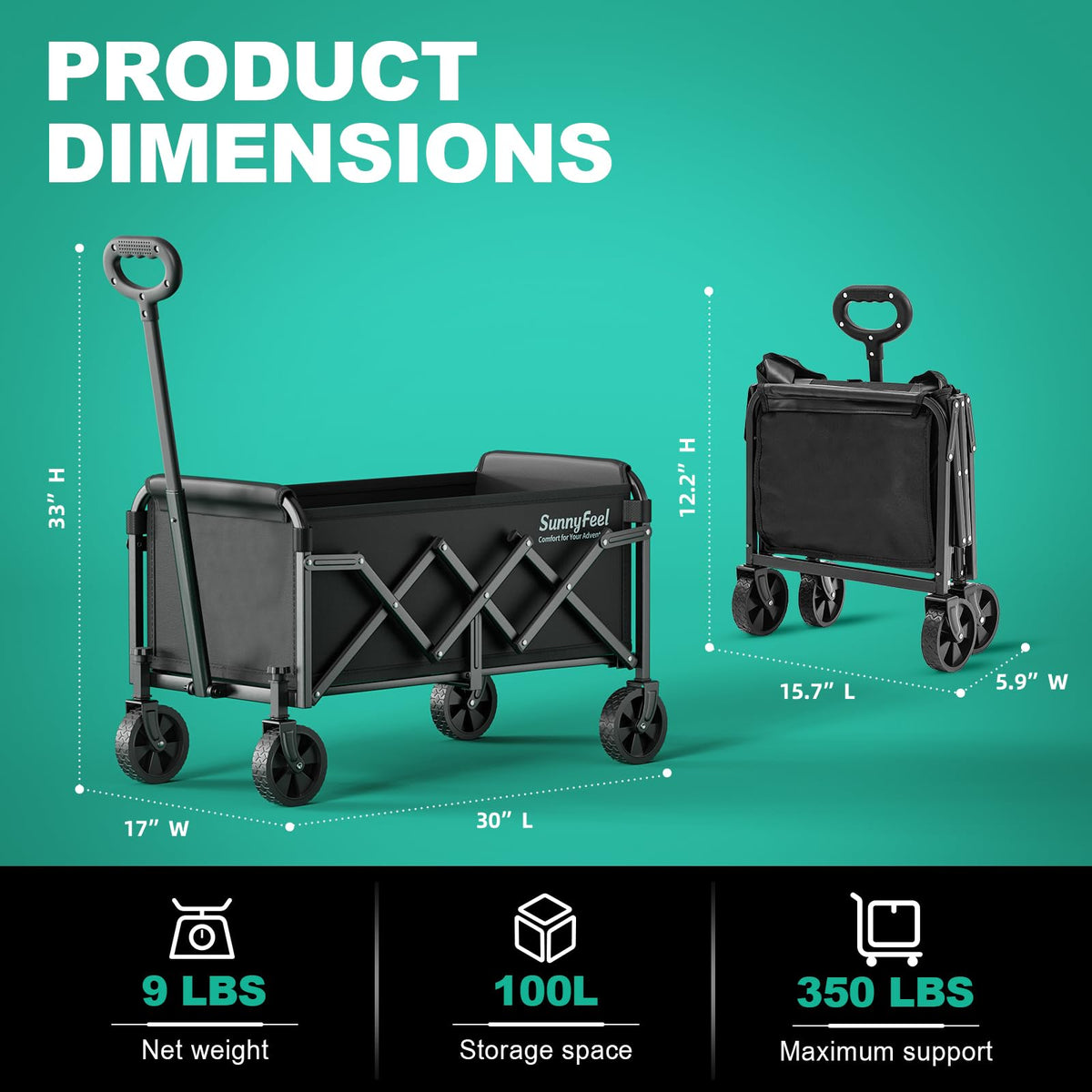Lightweight Folding Wagon Cart, Black T19748