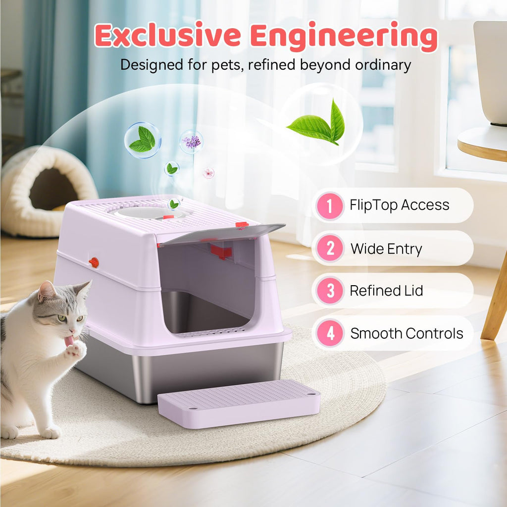 XL Stainless Steel Cat Litter Box with Lid O1034