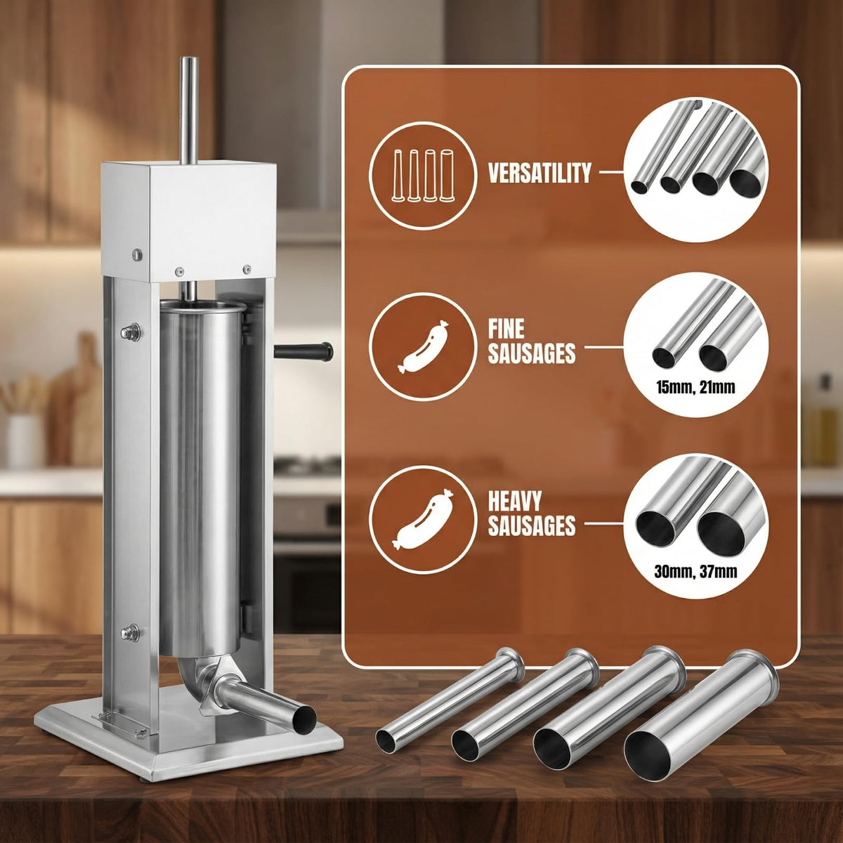 7 L Vertical Stainless Steel Sausage Stuffer with 4 Stuffing Tubes N493554
