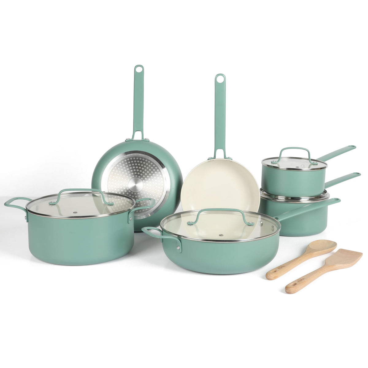 12 Piece Nonstick Ceramic Aluminum Cookware Set Teal X26328