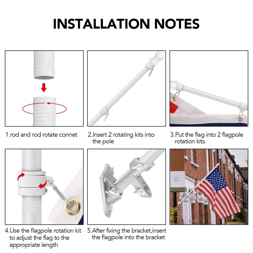 6FT Flag Pole with Bracket and Tangle-Free Rings S585