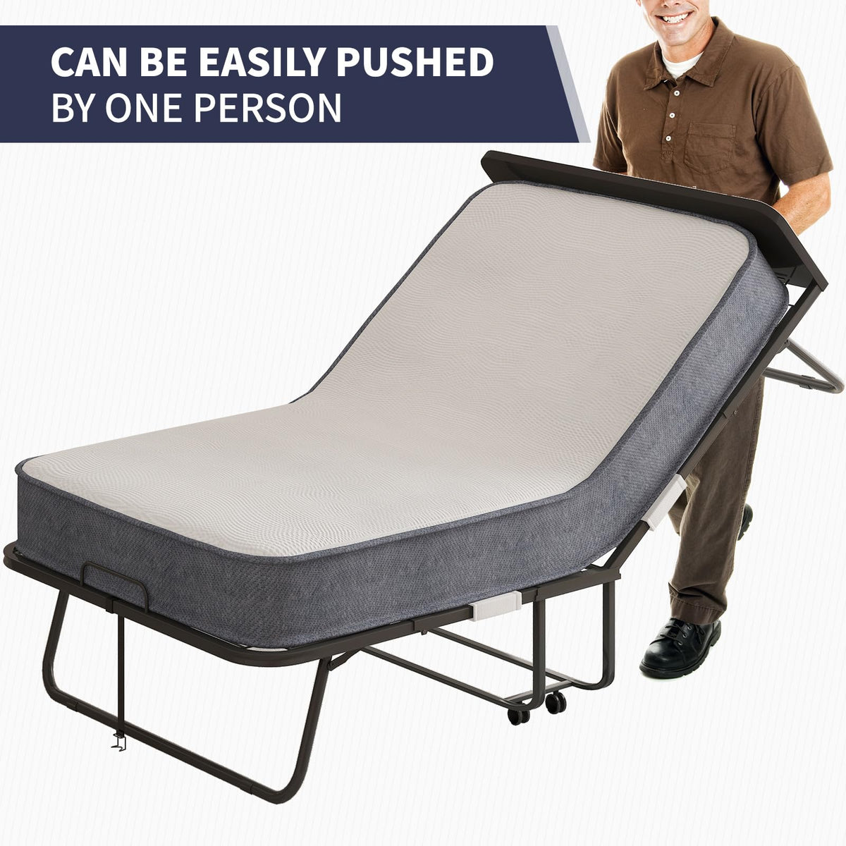 Folding Bed with 4 Lockable Wheels S752