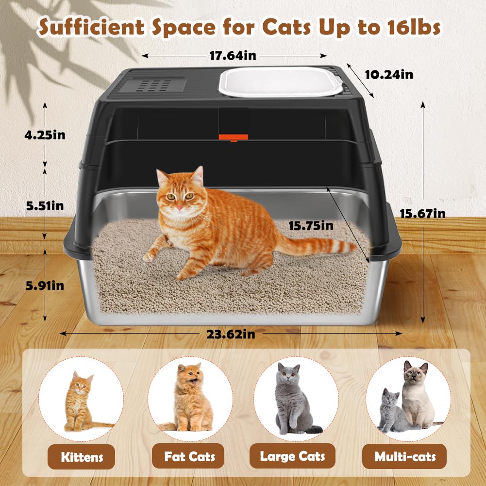 XL Stainless Steel Cat Litter Box with Lid Z1086