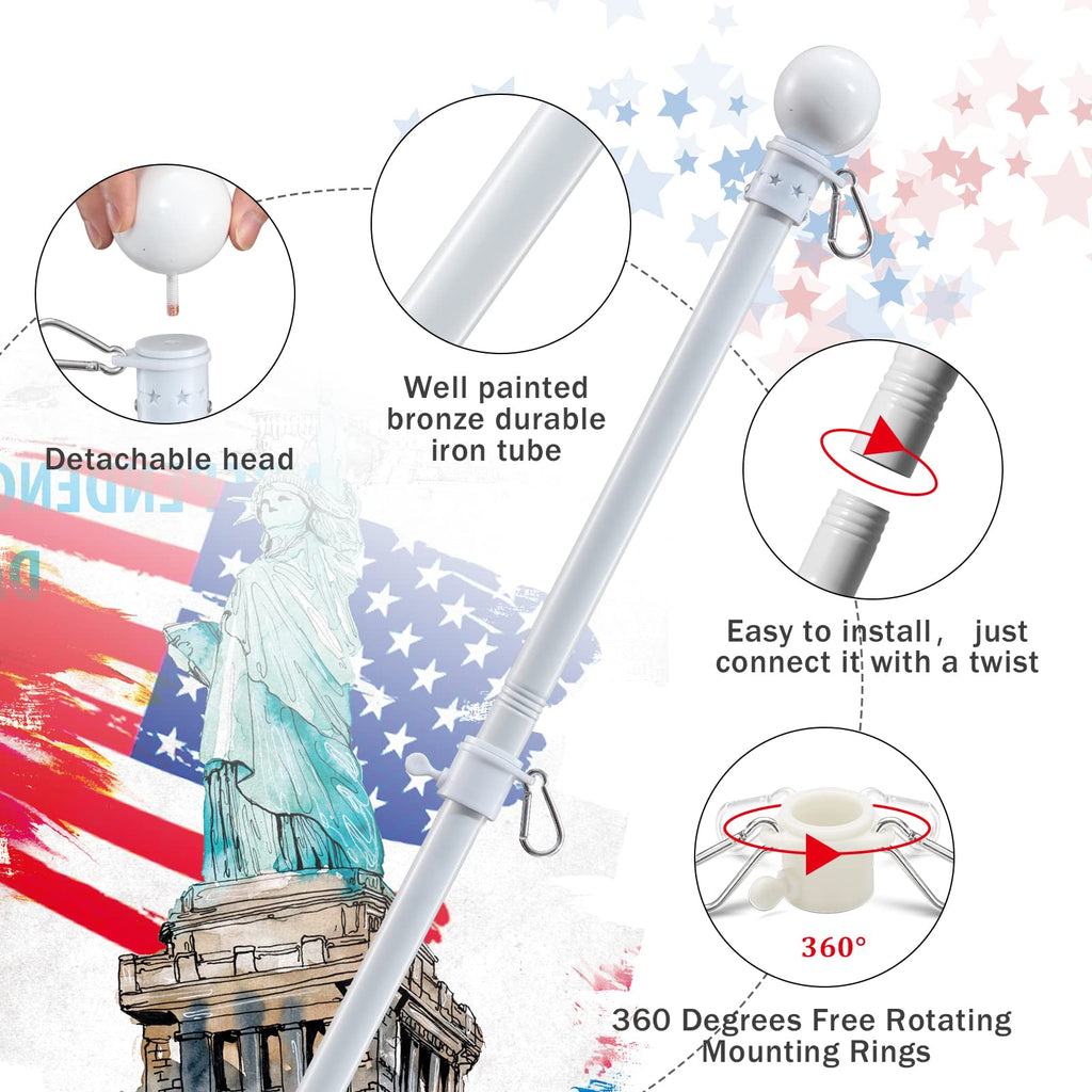 5ft Tangle Free Metal House Flag Pole with 3x5 Embroidered US Flag V1219