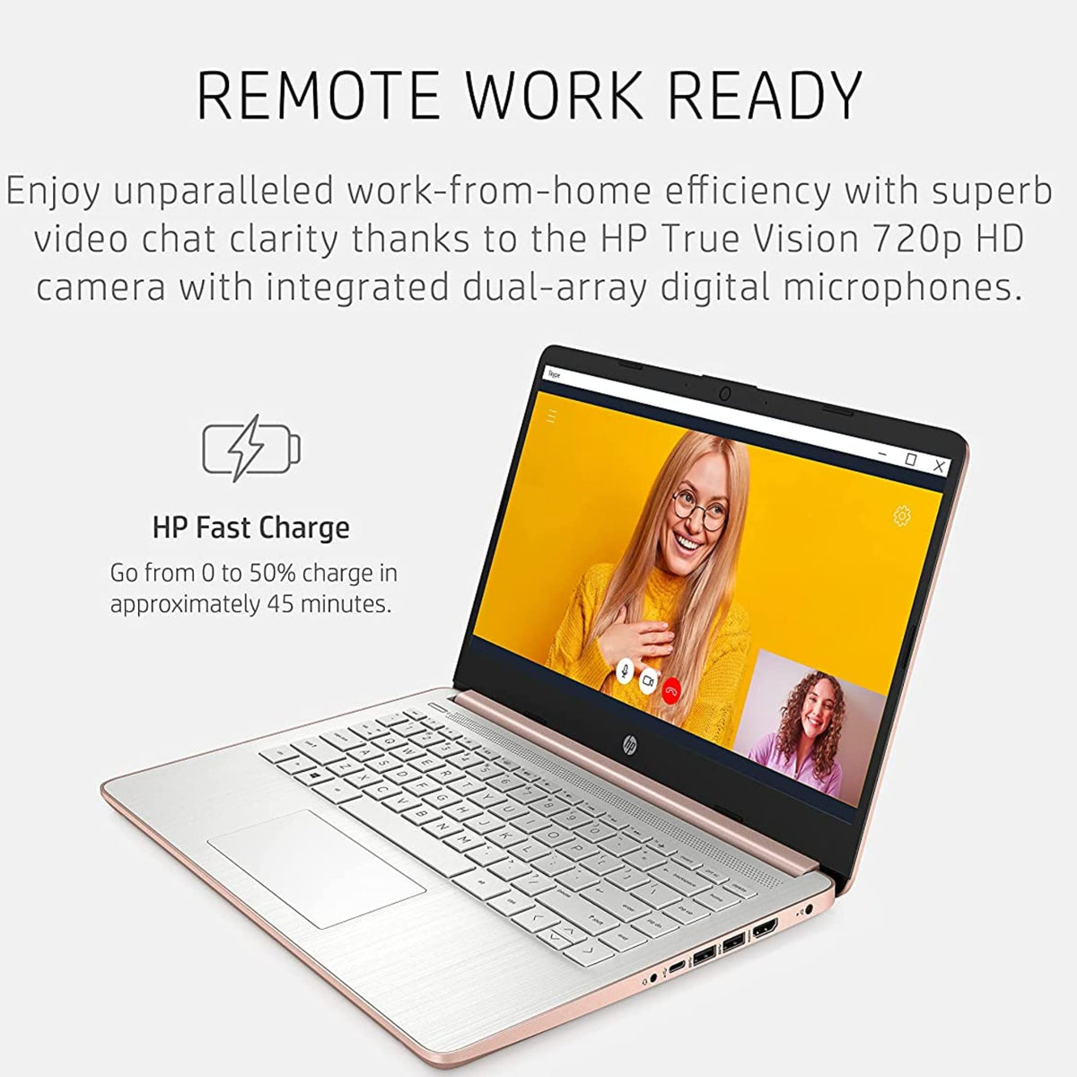 14'' HD Laptop Intel Celeron 4GB 64GB eMMC Pink Gold F455