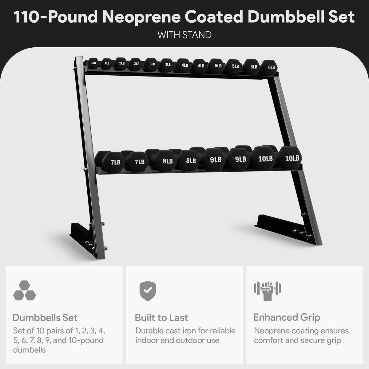 Neoprene Coated Iron Dumbbell Set with Stand Z9357